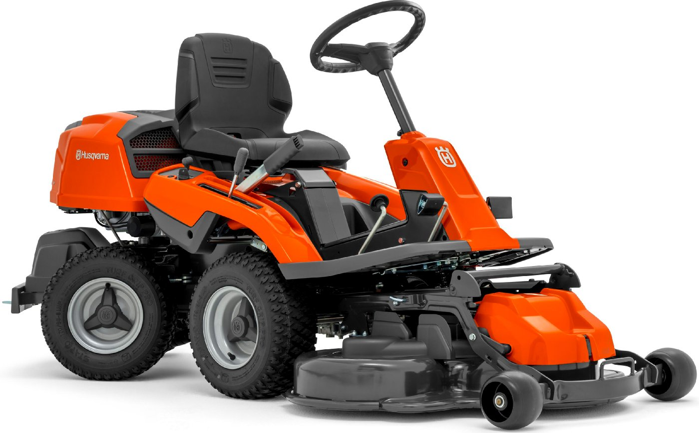 Tondeuse frontale professionnelle Husqvarna R 214TC Combi 94 pack hiver avec lame à neige, bande de caoutchouc, poids et chaînes à neige – modèle 2025-Neuf